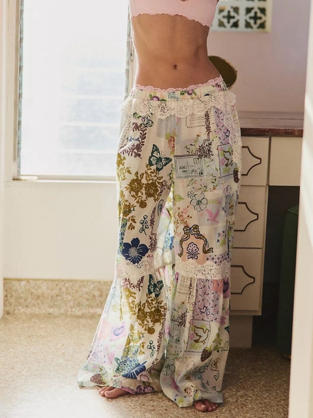 NWT Free People Lucky in Love Lounge Pants in Ivory Size Large